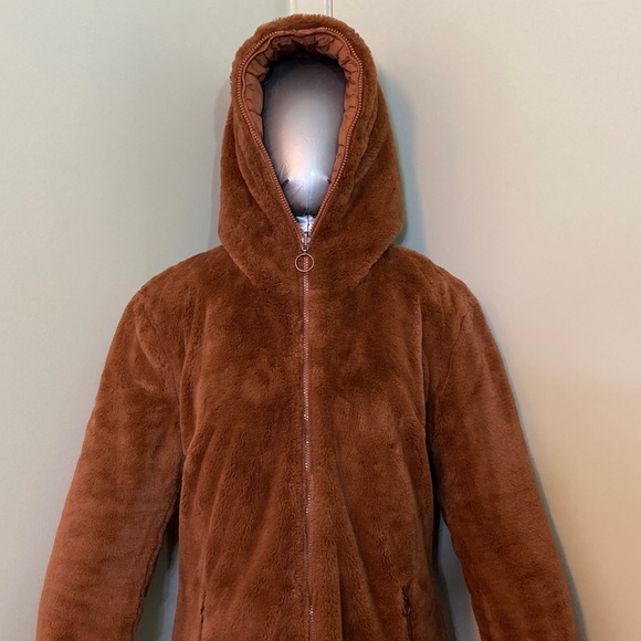 Reversible Hooded Long Coat - Brown - Picture 4 of 15